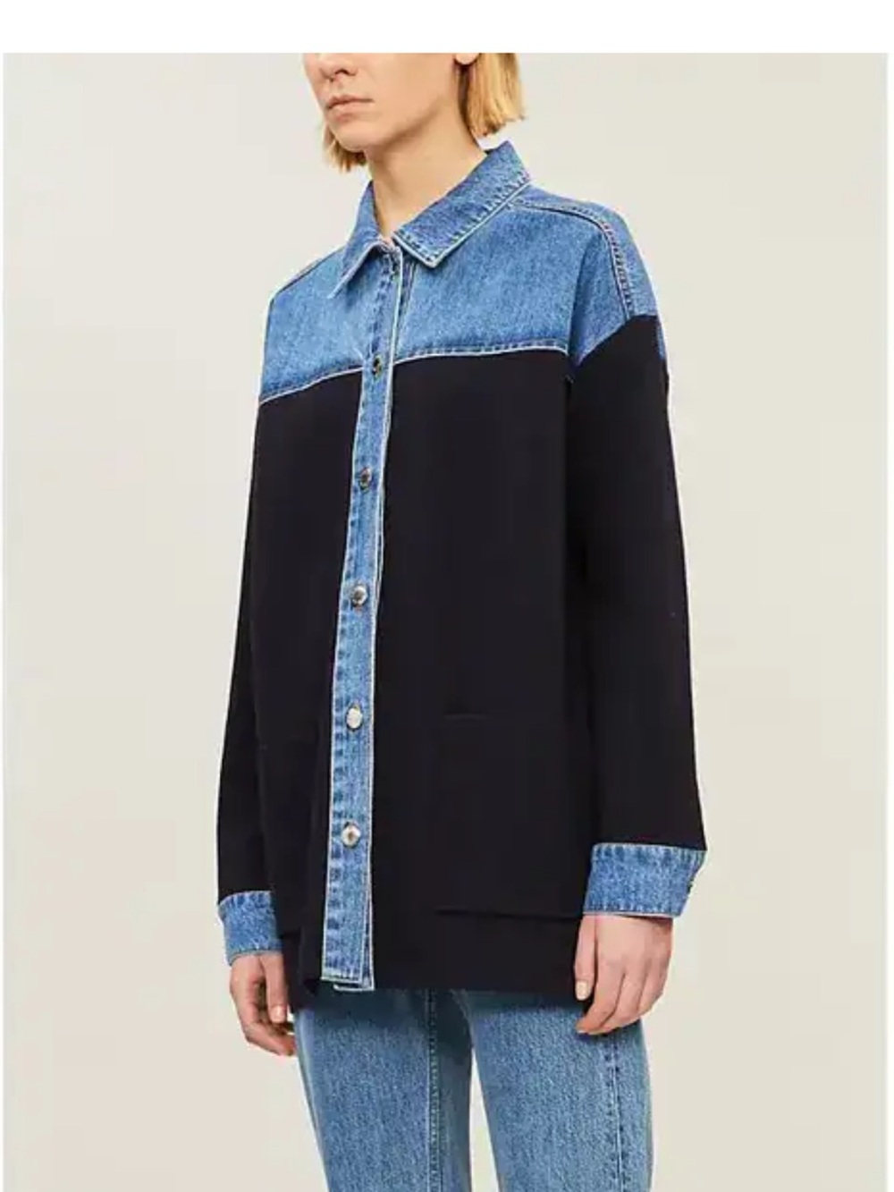 Sandro Gwenaelle Two-Tone Denim Trim Black Women's Jacket